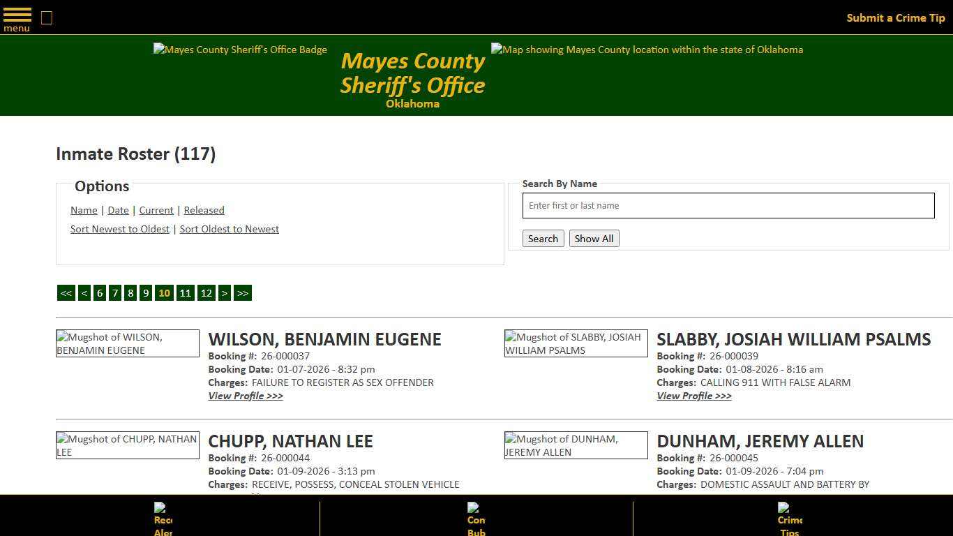 Inmate Roster - Page 10 Current Inmates Booking Date Ascending - Mayes County, OK Sheriff