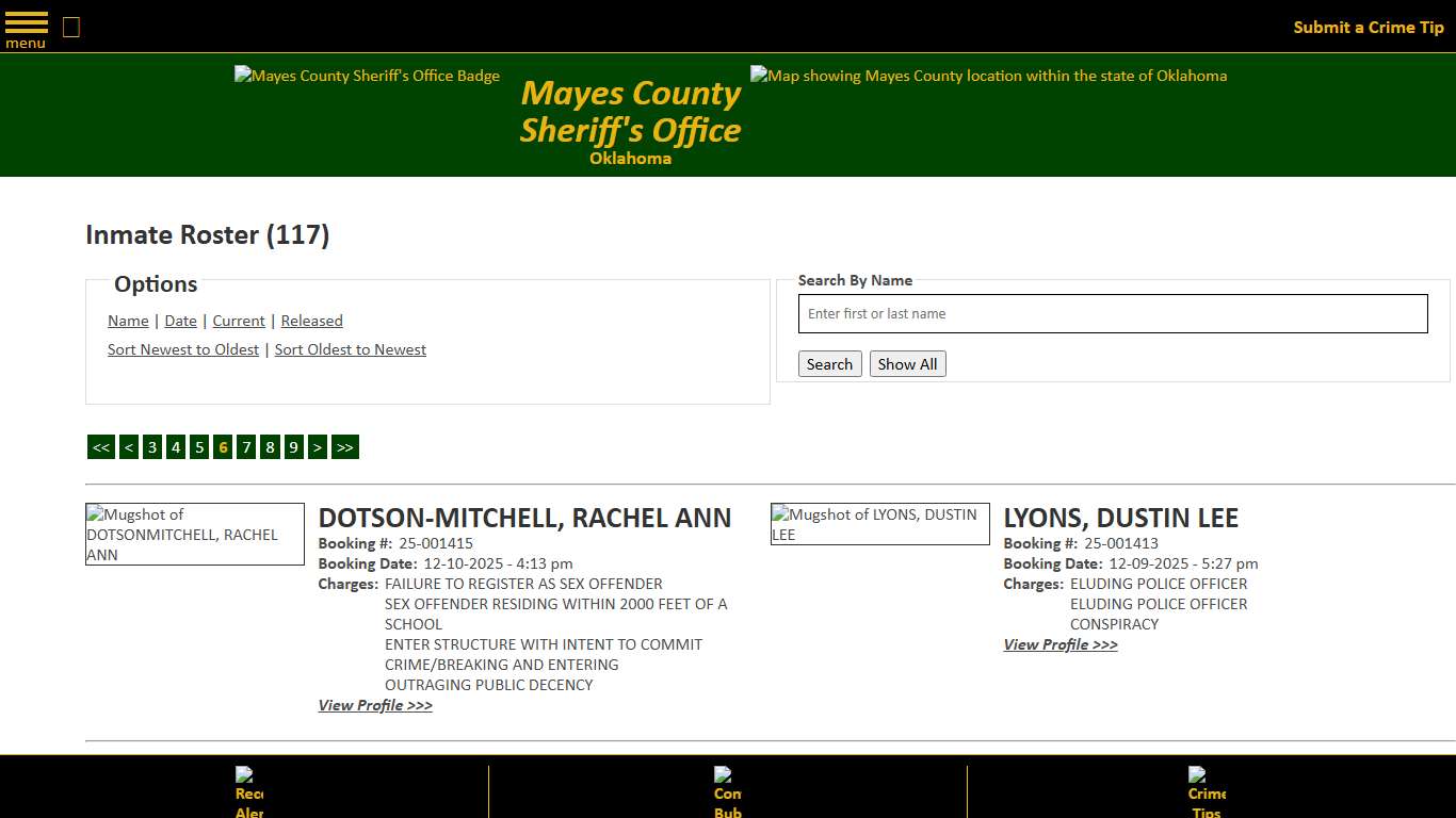 Inmate Roster - Page 6 Current Inmates Booking Date Descending - Mayes County, OK Sheriff