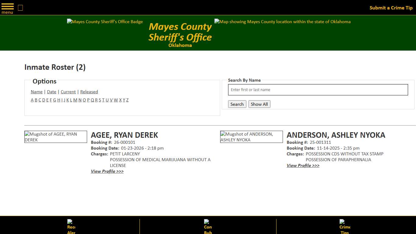 Inmate Roster - Current Inmates Alpha A - Mayes County, OK Sheriff