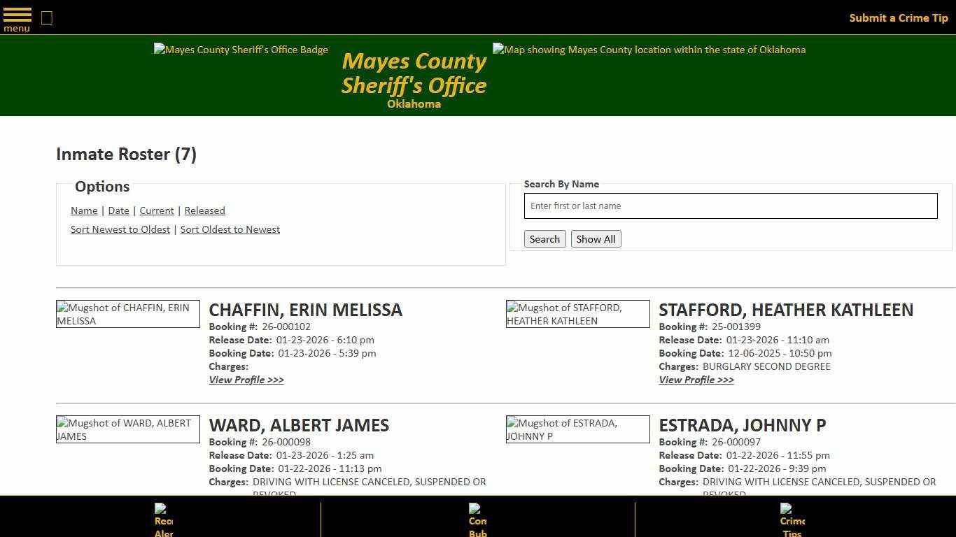 Inmate Roster - Released Inmates Booking Date Descending - Mayes County, OK Sheriff