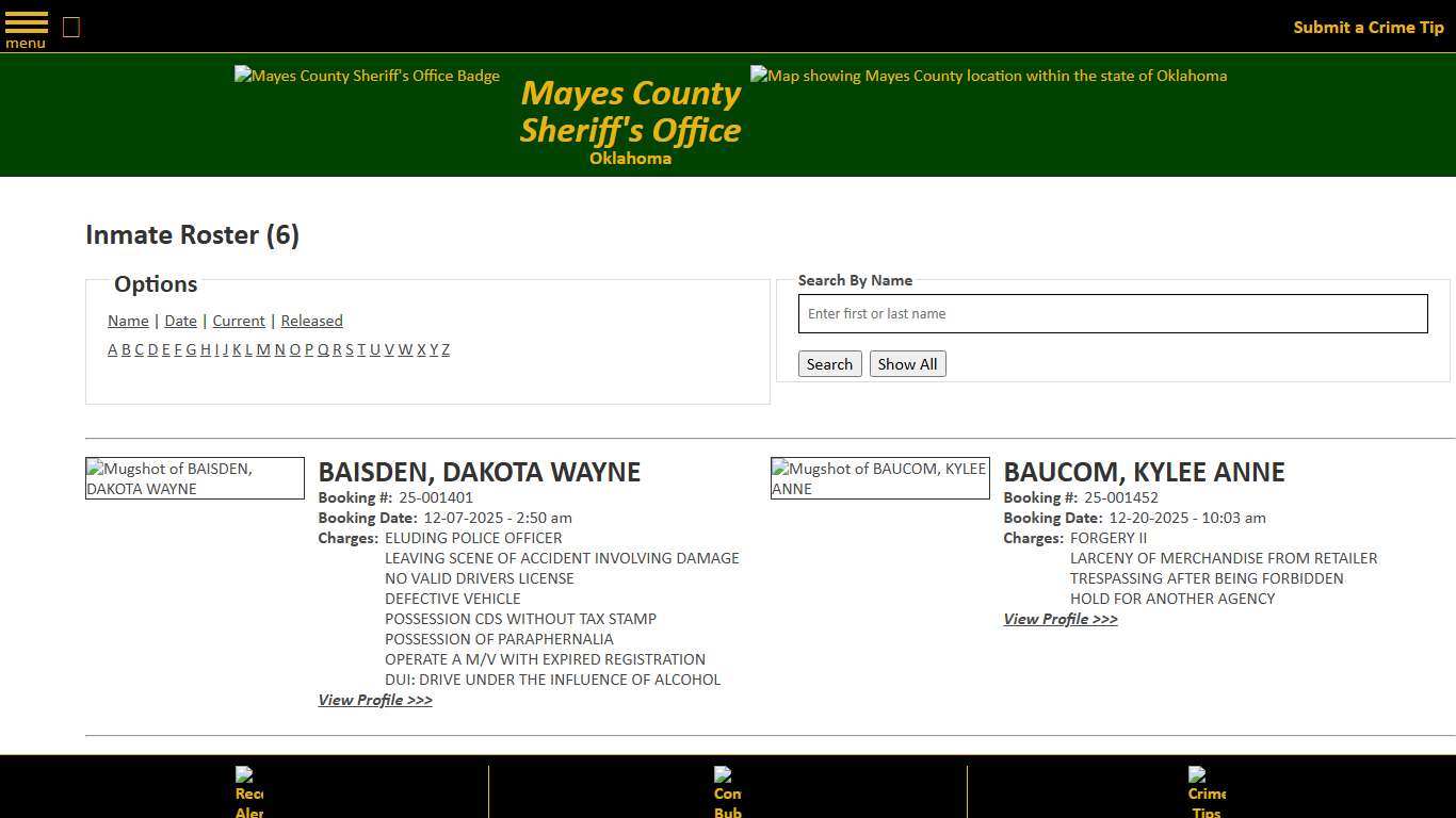 Inmate Roster - Current Inmates Alpha B - Mayes County, OK Sheriff